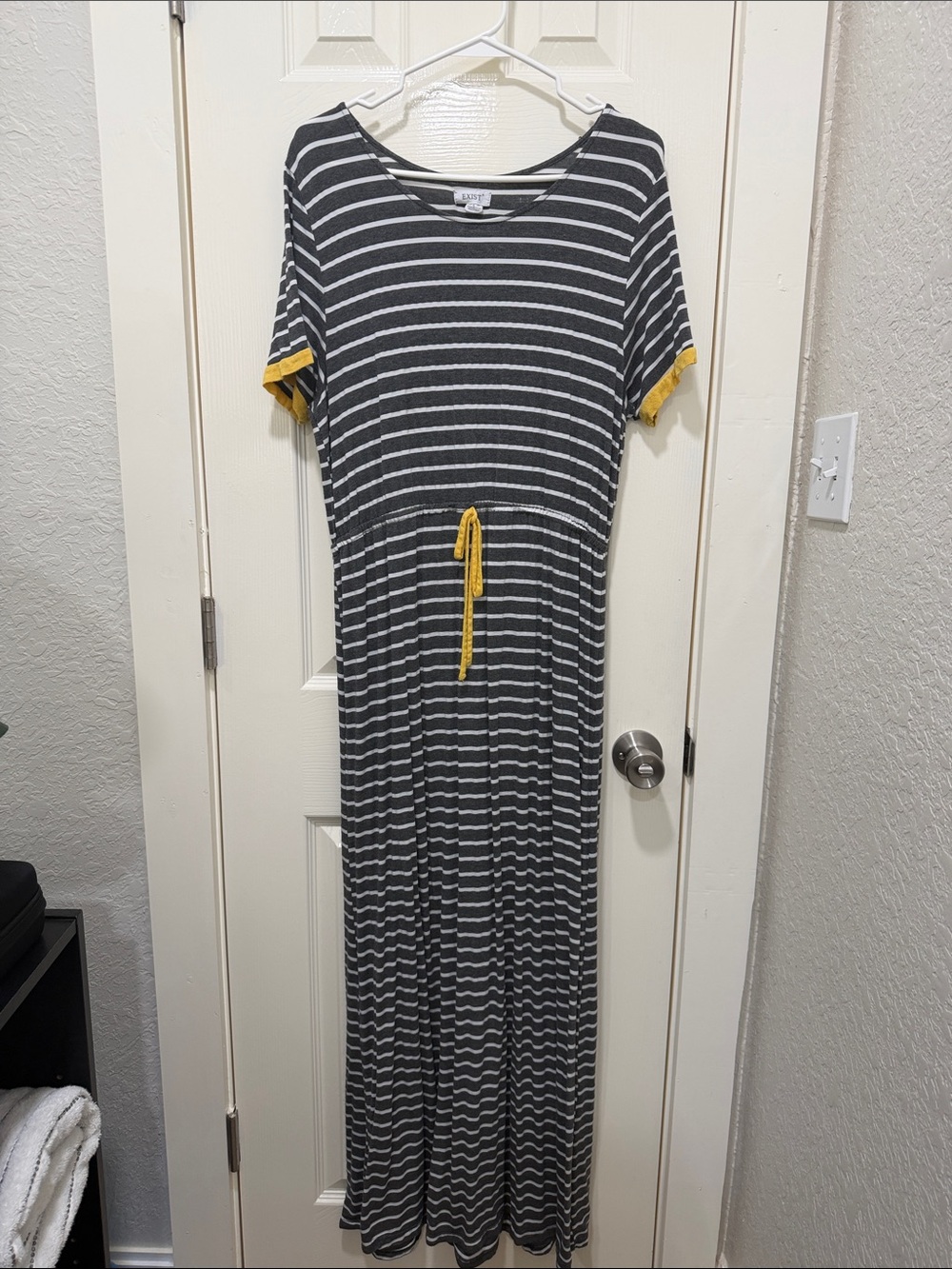 Exist Gray & Yellow Striped Maxi Dress with Waist Tie